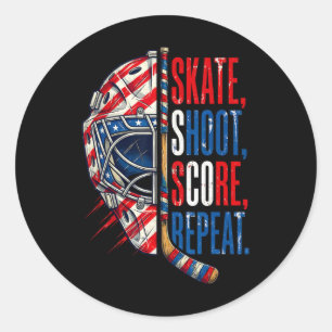 Patriotic Ice Hockey Skate Shoot Score Repeat Usa Classic Round Sticker