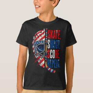 Patriotic Ice Hockey Skate Shoot Score Repeat Usa  T-Shirt