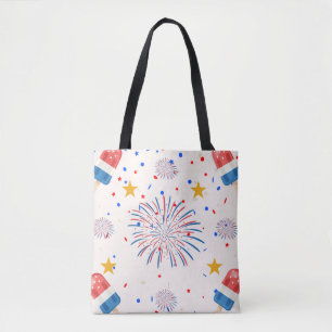 Patriotic Ice Pops & Fireworks Pattern Red White Tote Bag