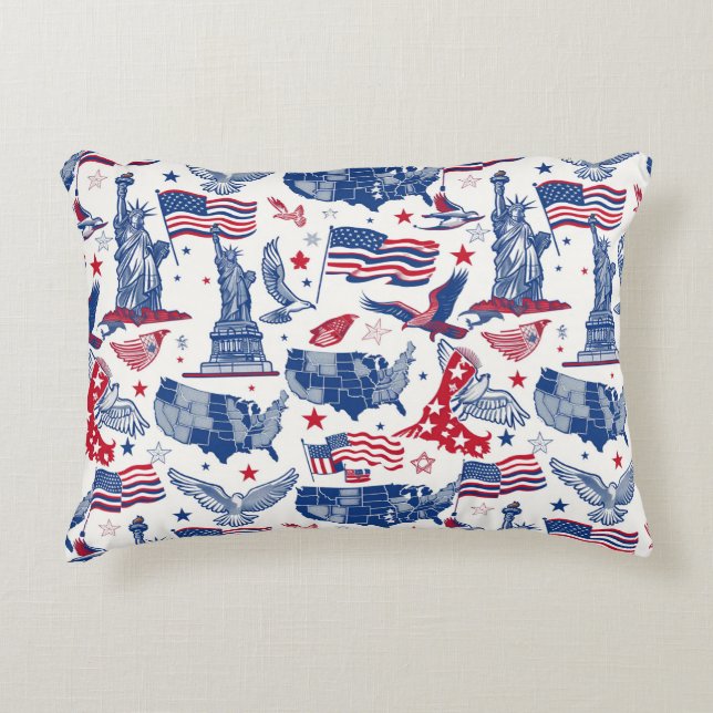 Patriotic Icons Pattern – Statue of Liberty, Flag Decorative Cushion (Front)