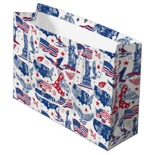 Patriotic Icons Pattern – Statue of Liberty, Flag Large Gift Bag