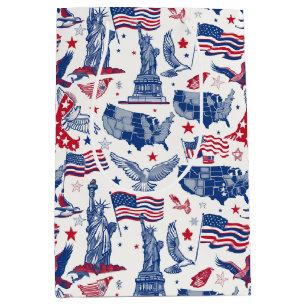 Patriotic Icons Pattern – Statue of Liberty, Flag Medium Gift Bag