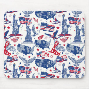 Patriotic Icons Pattern – Statue of Liberty, Flag Mouse Mat