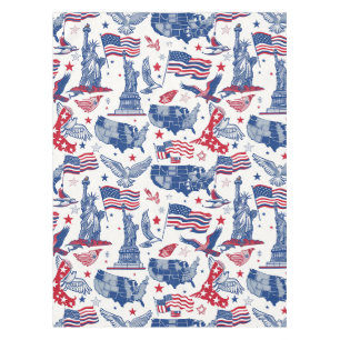 Patriotic Icons Pattern – Statue of Liberty, Flag Tablecloth