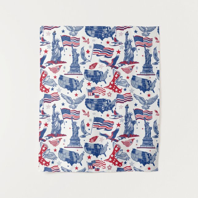 Patriotic Icons Pattern – Statue of Liberty, Flag Tapestry (Front)