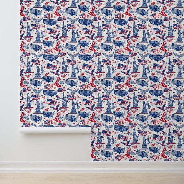 Patriotic Icons Pattern – Statue of Liberty, Flag Wallpaper (Application)