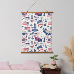 Patriotic Icons - Statue of Liberty, Flag (2) Hanging Tapestry
