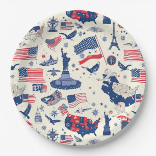 Patriotic Icons - Statue of Liberty, Flag (2) Paper Plate