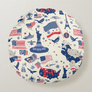 Patriotic Icons - Statue of Liberty, Flag (2) Round Cushion