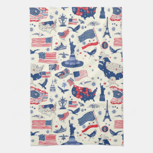 Patriotic Icons - Statue of Liberty, Flag (2) Tea Towel