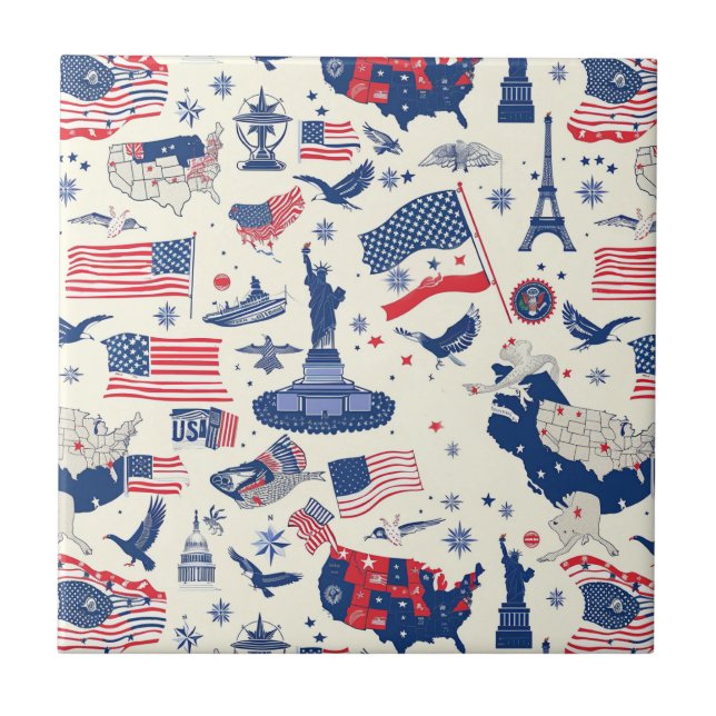 Patriotic Icons - Statue of Liberty, Flag (2) Tile (Front)