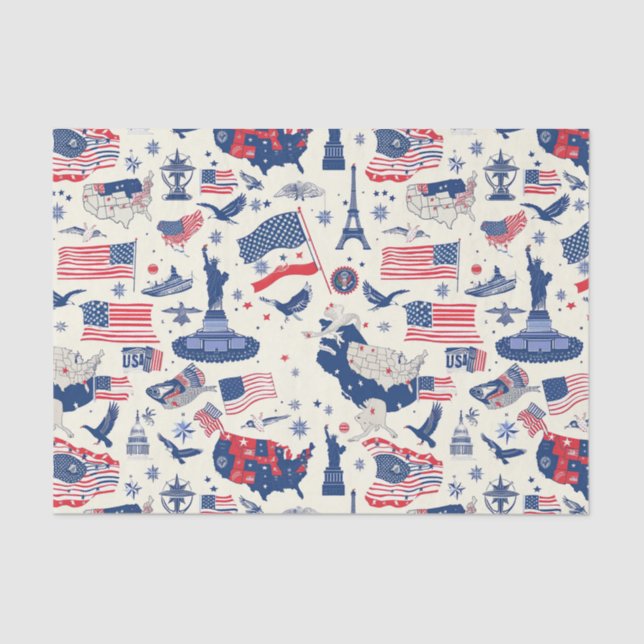 Patriotic Icons - Statue of Liberty, Flag (2) Tissue Paper (Front)