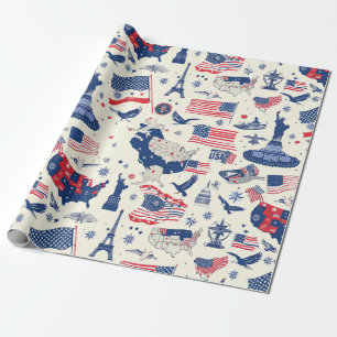 Patriotic Icons - Statue of Liberty, Flag (2) Wrapping Paper