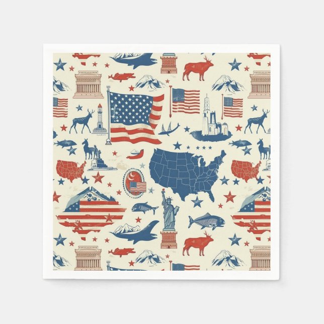 Patriotic Icons - Statue of Liberty, Flag (3) Napkin (Front)