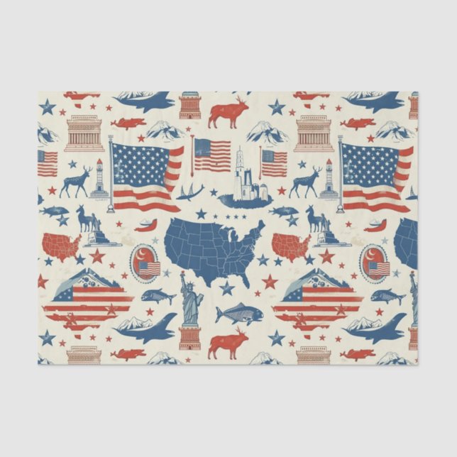 Patriotic Icons - Statue of Liberty, Flag (3) Tissue Paper (Front)