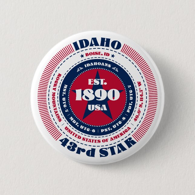 Patriotic Idaho Circle with State Details 6 Cm Round Badge (Front)