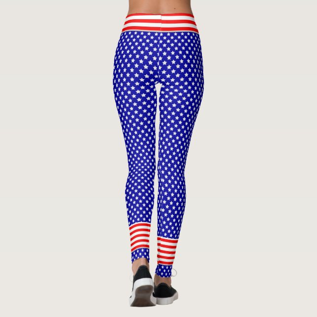 Patriotic in Red, White and Blue Stars and Stripes Leggings (Back)