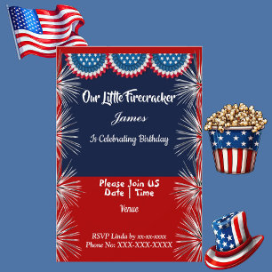 Patriotic Independence Firecracker Birthday Boy Invitation