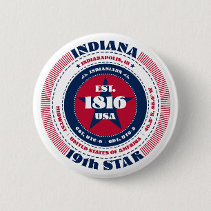Patriotic Indiana Circle with State Details 6 Cm Round Badge