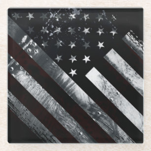 Patriotic Industrial American Flag Glass Coaster
