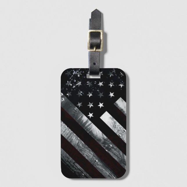Patriotic Industrial American Flag Luggage Tag (Front Vertical)