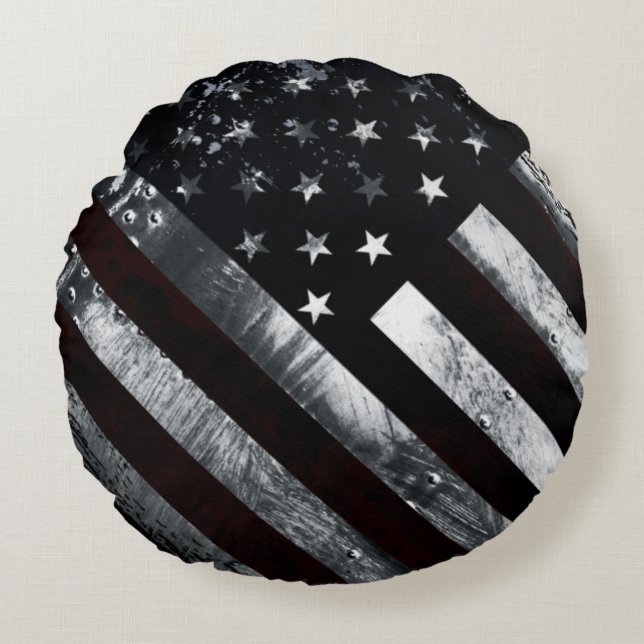 Patriotic Industrial American Flag Round Cushion (Front)