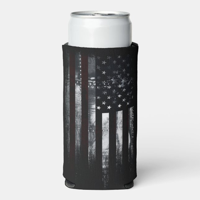 Patriotic Industrial American Flag Seltzer Can Cooler (Seltzer Front)