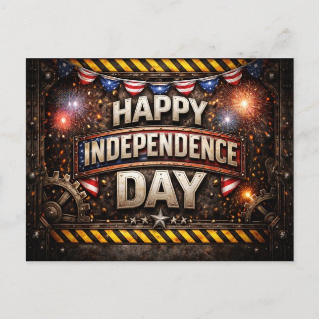 Patriotic Industrial Independence Day Holiday Postcard (Front)