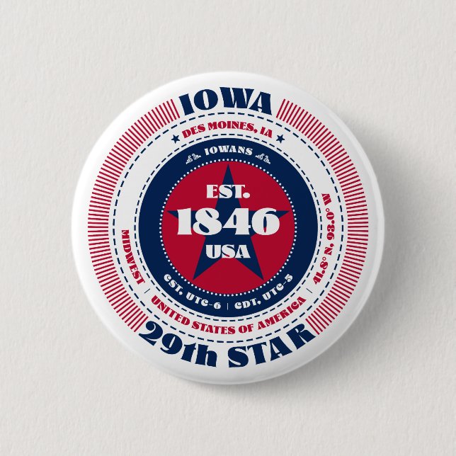 Patriotic Iowa Circle with State Details 6 Cm Round Badge (Front)