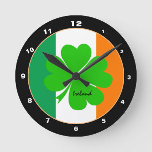 Patriotic Ireland, love Irish Flag Home / Shamrock Round Clock