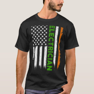 Patriotic Irish American Flag Electrician St Patri T-Shirt