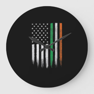 Patriotic Irish American Flag Ireland St. Patrick' Large Clock
