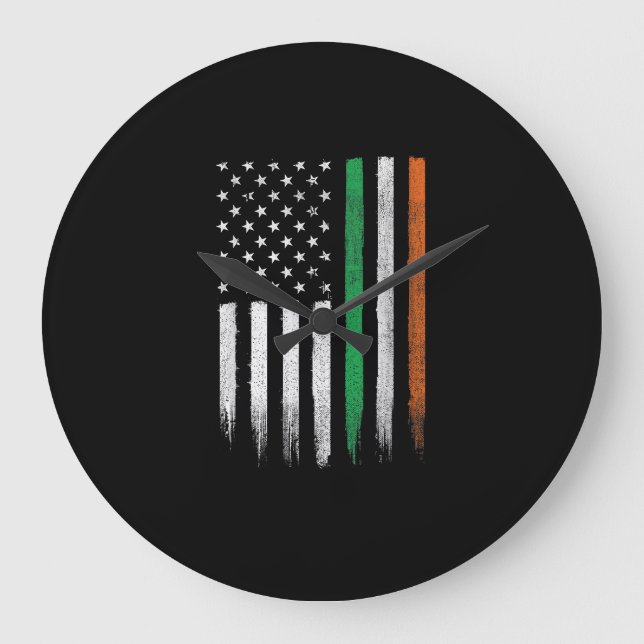 Patriotic Irish American Flag Ireland St. Patrick' Large Clock (Front)