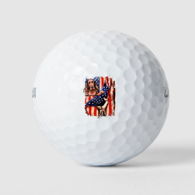 Patriotic Irish Setter American Flag Dog Golf Balls (Front)