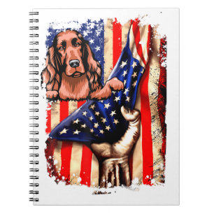 Patriotic Irish Setter American Flag Dog Notebook