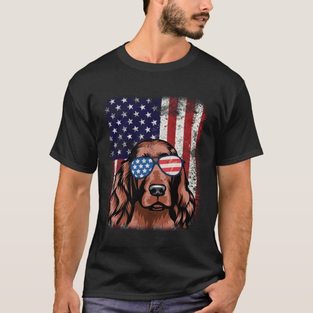 Patriotic Irish Setter American Flag Dog T-Shirt (Front)