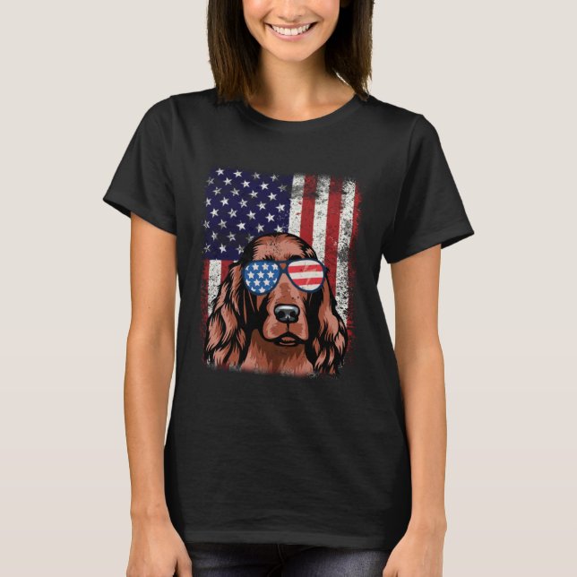 Patriotic Irish Setter American Flag Dog T-Shirt (Front)