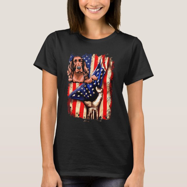 Patriotic Irish Setter American Flag Dog T-Shirt (Front)