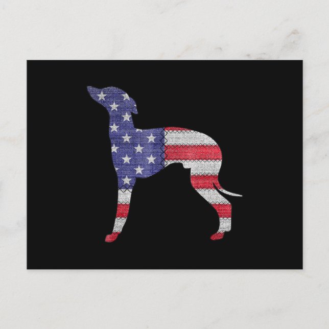 patriotic italian greyhound american flag embroide announcement postcard (Front)