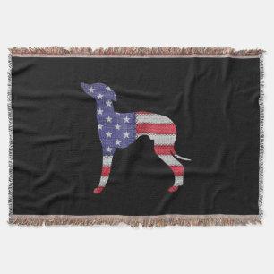 patriotic italian greyhound american flag embroide throw blanket