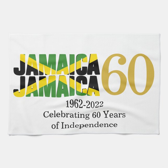 Patriotic JAMAICA 60th Anniversary Independence Tea Towel (Horizontal)