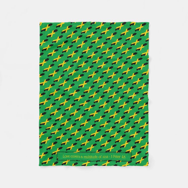 Patriotic JAMAICA FLAG Customisable GREEN Fleece Blanket (Front)