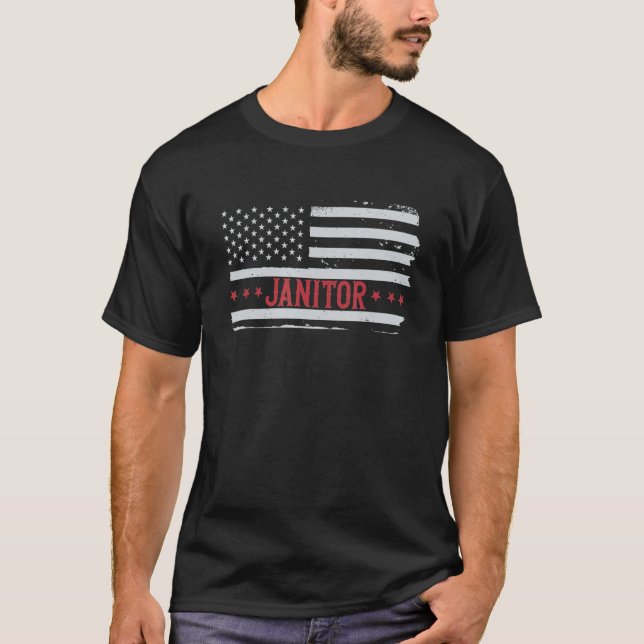 Patriotic Janitor USA Flag Caretaker Cleaner T-Shirt (Front)