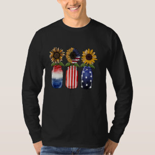 Patriotic Jar Sunflower American Flag Funny 4th Of T-Shirt