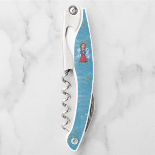 Patriotic July 4th Angel American Flag Gold Stars Corkscrew