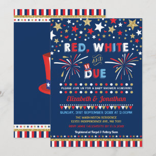 Patriotic July 4th Baby Shower Red White Due Invitation