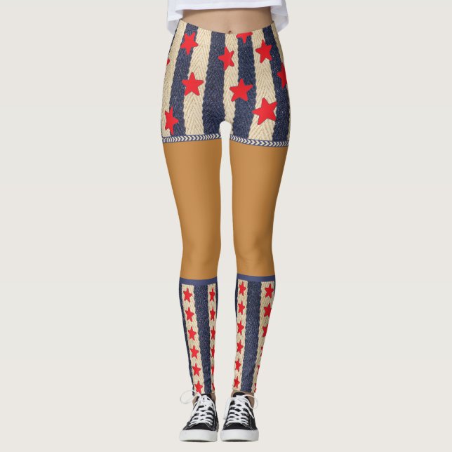 Patriotic July 4th Fake Shorts & Socks Leggings (Front)
