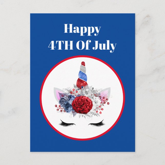 Patriotic July 4th Fantasy Unicorn Holiday Postcard (Front)