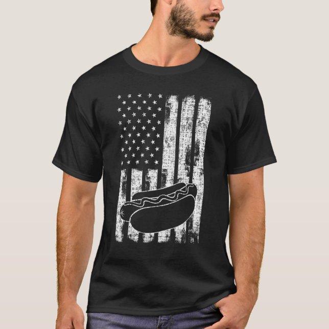 Patriotic July 4th Picnics USA Flag Hotdog Wieners T-Shirt (Front)