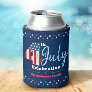 Patriotic July 4th Red White Blue USA Flag Stars Can Cooler